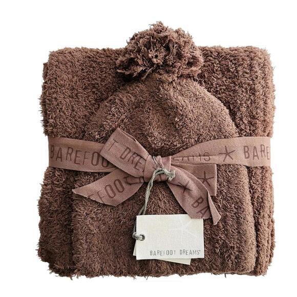NWT Barefoot Dreams Cozy Chic Pom Pom Beanie & Scarf Set - Chestnut - Picture 1 of 5